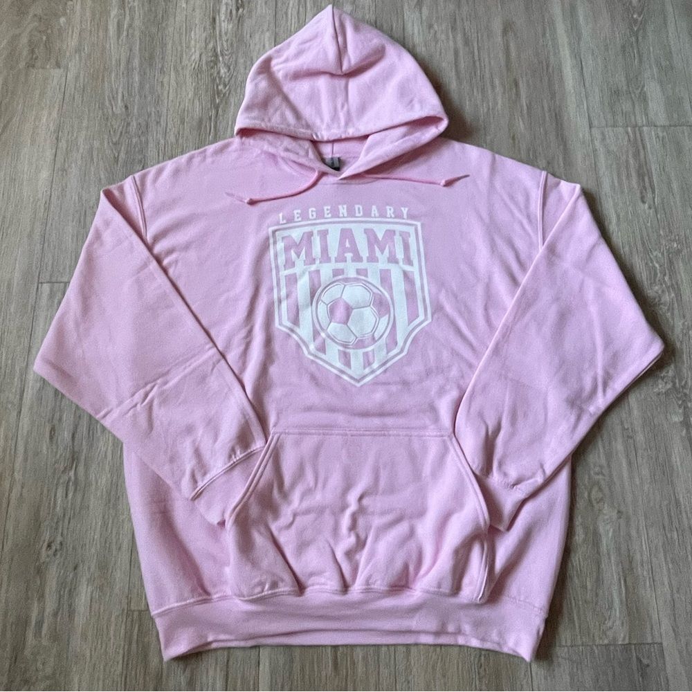 Gildan Womens Legendary Miami Sweater Front Logo Oversized Pink Hoodie XL